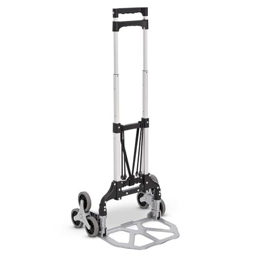 Juskys Carrello saliscale pieghevole e resistente fino a 80 kg - mini carrello saliscale in alluminio - con guanti e corde di espansione - montascale piccolo