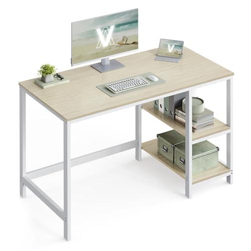 VASAGLE Scrivania per Computer, Scrittoio, 120 x 60 x 76 cm, Moderno, Tavolo da Lavoro, per Ufficio Camera da Letto Soggiorno, Beige Naturale e Bianco Perla LWD047N02