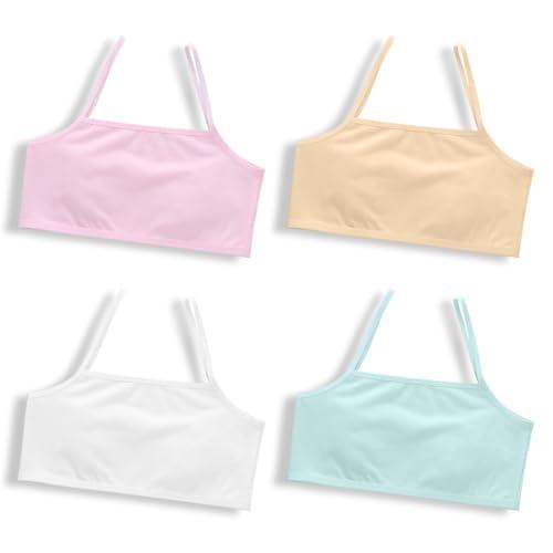 COYUN 4 Pezzi Reggiseno Top Bimba Bambina Brassiere Reggiseno Basic in Cotone per Ragazza Top Bambina Reggiseno da Allenamento Basic Intimo Reggiseno in Cotone per Top Ragazza 8-12 Anni