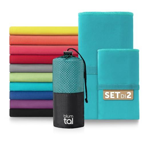 Blumtal - Asciugamano in microfibra – Set di 2 – Asciugamano sportivo – Asciugamano da spiaggia – Asciuga Rapido, Compatto, Ultraleggero e Super Assorbente – Verde chiaro – 180 x 90 cm / 80 x 40 cm