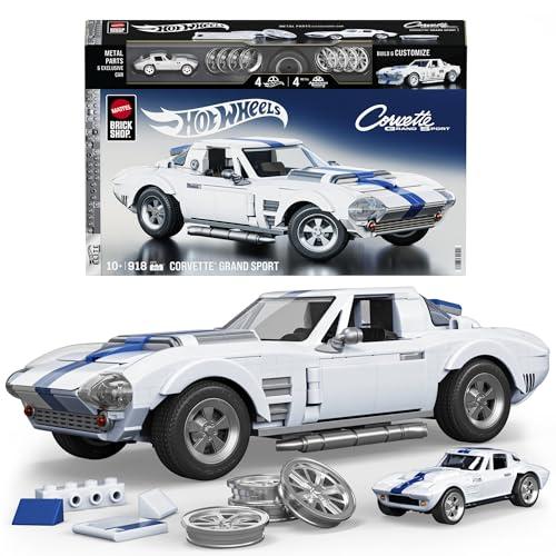 Mattel Brick Shop Hot Wheels,set da costruire, Corvette Grand Sport, 918 pezzi, dettagli realistici e adesivi per personalizzare l'auto, per collezionisti adulti e bambini dai 10 anni in su, JGR31