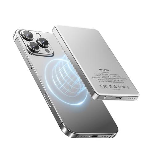 MANKIW Wireless PowerBank Mag-Safe, 5000mAh Mini Magnetico Power Bank con PD 20W Ricarica Veloce, Magnetico Power Bank Compatibile con iPhone 16/15/14/13/12/Pro/Pro/Max