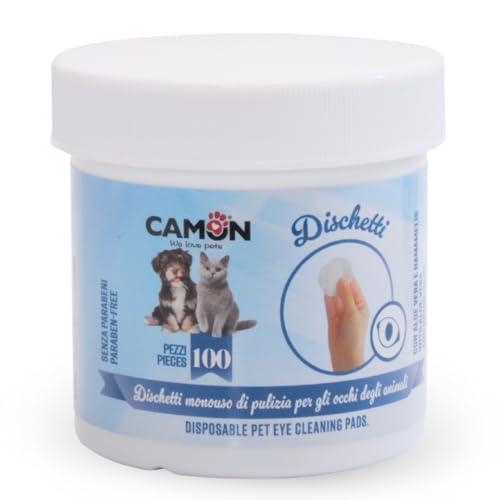 Camon | Dischetti Pulizia Occhi, Box da 100 Pezzi, Formula Delicata con Aloe Vera e Glicerina, Ideali per Cani e Gatti