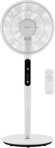 VIOLA Ventilatore a Piantana Silenzioso Notte con Telecomando, Potente motore Digitale Basso Consumo 19W, 7 Pale Aerodinamiche, 9 Velocità, Oscillazione 120°, Rotazione Verticale 3D, Turbo, Timer