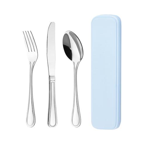 Set di posate da viaggio portatile, con cucchiaio, forchetta e coltello da tavola in acciaio inox. Valigetta portaposate da portare al lavoro,in viaggio e in campeggio. Posate portatili riutilizzabile