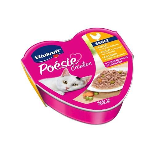 Vitakraft Poésie Création, pollo e verdure dell'orto, in salsa, alimento umido gatto, per gatti adulti, senza l'aggiunta di zuccheri e cereali (15x 85g) Poésie® con pollo e verdure dell'orto in salsa