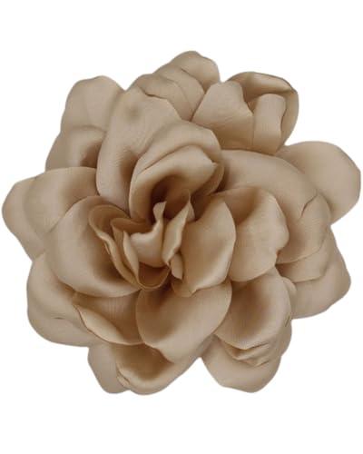 LOZTBUE 1 pezzo spilla fiore rosa, spilla mussola grande, fermaglio per capelli, classico, elegante, fatto a mano, fiore, adatto per matrimonio, festa, danza (marrone)