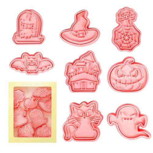 8 Pezzis Set di formine per biscotti di Halloween, pressabili in 3D per Halloween, Set di formine per biscotti in plastica per Hallowe'en