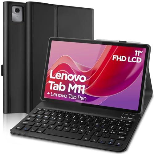 Yeegnar Custodia Tastiera per Lenovo Tab M11 2024 [TB330XU/TB330FU] Cover con Tastiera per Lenovo Tab M11 Italiano QWERTY Rimovibile Tastiera con Custodia con Portapenne, Nero