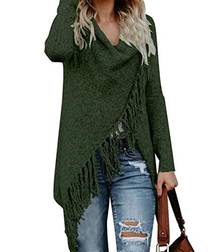 CEASIKERY Maglione da Donna con Orlo in Nappa Cardigan Lungo Maglieria Pullover Poncho Cappotto