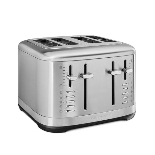 KitchenAid Tostapane 4 Fette, Slot Larghi per Pane Artigianale e Bagel, Controlli Indipendenti Doppi, 7 Livelli di Doratura, Funzioni Bagel/Scongela/Riscalda/Prolunga, Leva Alta, Acciaio Inossidabile
