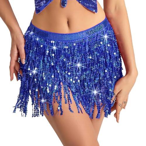 Baisdan Gonna con Paillettes Nappe, Gonna Danza del Ventre per Festival Club Rstate Spiaggia Mini Gonne Blu Scuro