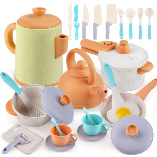 Dreamon Cucina Giocattolo per Bambini Set 31PCS Accessori Cucina Bambini Pentole e Padelle Giocattolo Gameplay Sicuro e Durevole Regali per Bambino Bambina di 3 4 5 6 Anni