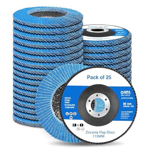 STEBRUAM 25 pezzi dischi lamellari da 115 mm, Disco Abrasivi grana 40/60/80/120/240, per Smerigliatrice Angolare a Batteria, GWS, BTI, Acciaio Inossidabile Metallo e Legno (grigio)