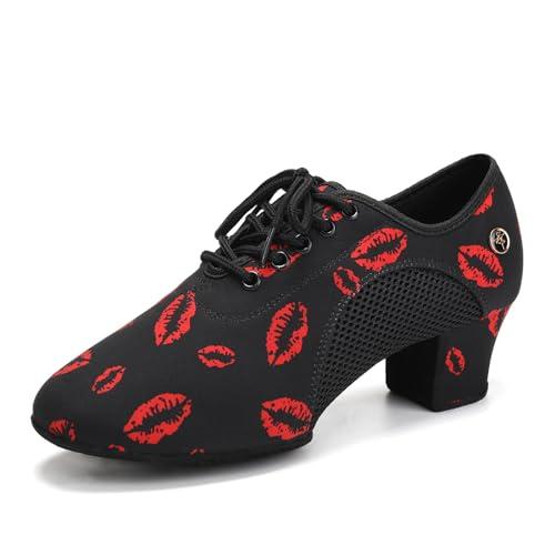 HIPPOSEUS Scarpe da Ballo Latino Rosa con Tacco Basso da Donna Scarpe da Ballo Moderno Salsa Ritmo Pratica di Ballo con Tacco 5cm,37 EU