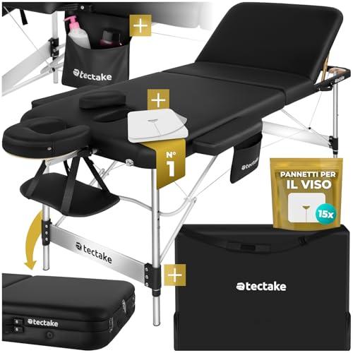 TecTake® Lettino da Massaggio Pieghevole a 3 Zone, Lettino Massaggio Portatile, Lettino Estetista con Poggiatesta e Poggiapiedi Regolabili - Larghezza senza braccioli: 78 cm, Nero