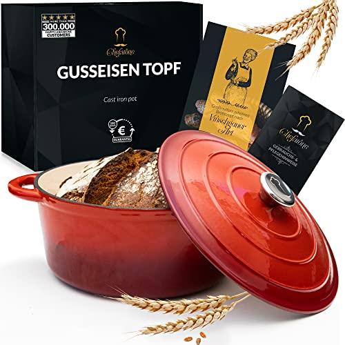Chefarone Cocotte Casseruola Ghisa smaltata 26 cm 4,7 L - Dutch Oven con Coperchio – Pentola Multiuso per Pane Arrosti Stufati e Cotture in Forno - compatibile Induzione