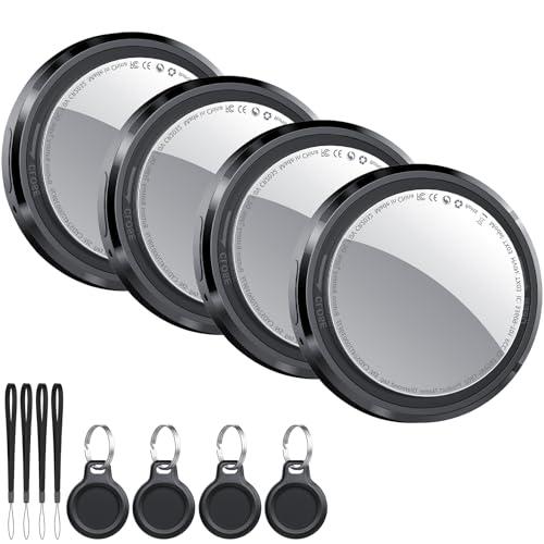 Air Tracker Tag 4 pezzi Nero, Bluetooth Trova Oggetti Compatibile con Apple Dov'è (solo iOS), Smart Tracker Localizzatore per Bagagli/Borse/Portafogli/Zaini, Chiavi Tag Tracking, Batteria Sostituibile