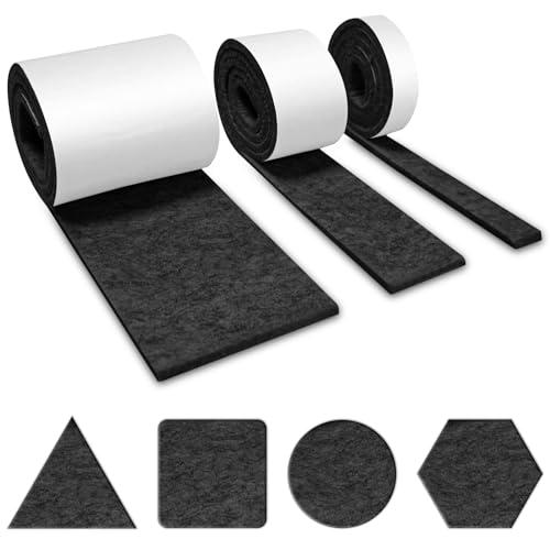 Brevanza 3 Rotoli Feltro Adesivo (100cmx10cm, 100cmx5cm, 100cmx2cm), Feltrini per Sedie, Feltrino per Sedie, Rotolo Adesivo per Mobili, Feltri Antiscivolo Nero Taglio Libero in Qualsiasi Forma