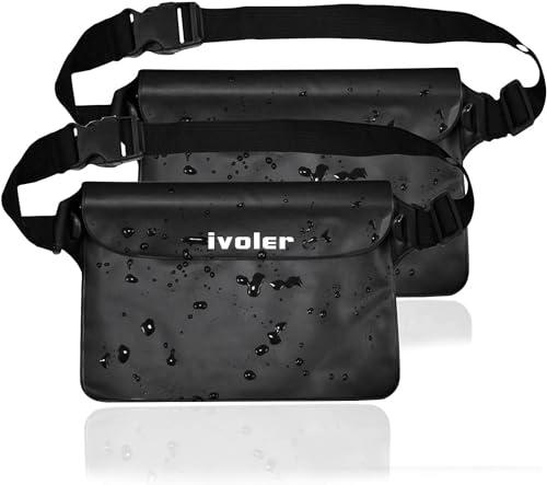 iVoler [2 Pezzi Borsa Impermeabile Custodia Impermeabile con Cintura Vita per Cellulari, Fotocamera, Portafoglio, Sacca Impermeabile Marsupio per Sport Pesca Vela Escursione (Nero+Nero)