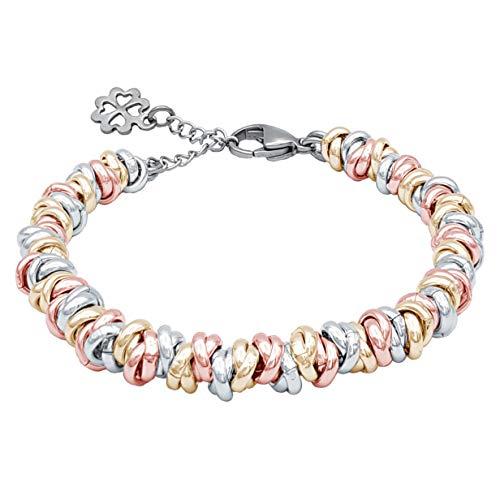 ParticolarModa Bracciale regolabile pendente charm quadrifoglio portafortuna nodini intrecciato 6 mm (Regolabile da 16 a 19 cm (x polso 13-15), Argentato/Dorato/Rosa)
