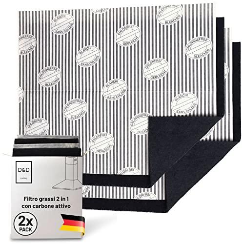 FilterBase® Filtro a carbone attivo per cappa aspirante | Confezione da 2 | Filtro piatto per grassi + filtro a carbone per cappa aspirante | Tappetino filtrante in carbone attivo tagliabile 57x47 cm