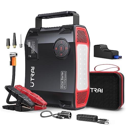 UTRAI Avviatore di Emergenza 27000mAh 6 in 1, 3500A Jump Starter Booster  Avviatore Batteria Auto con Compressore 150PSI (per Motori 12V Diesel 8.0L  e Tutti i Benzina ) QC3.0, Doppia USB, Torcia a LED