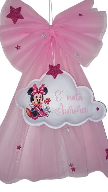 Fiocco nascita bimba in tulle rosa con nome personalizzato