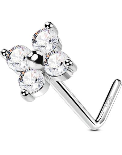 OUFER 20G Piercing Naso Fiore, Piercing Naso in Argento 925, Gioielleria Naso, Vite L-Shaped 7 mm, Piercing Naso per Donne, Gioielli per Piercing Corporeo