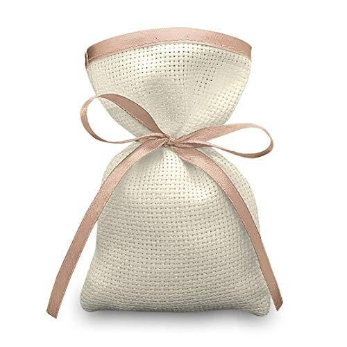 Crociedelizie, Stock 25 sacchetti bomboniere portaconfetti segnaposto in tela aida ecrù rifinitura in raso da ricamare a punto croce