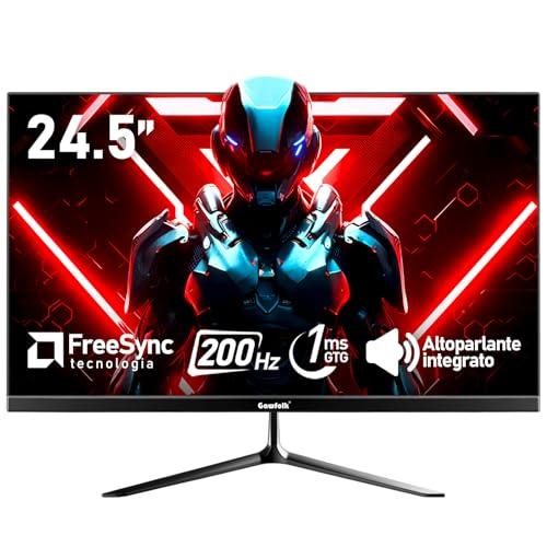 Gawfolk Monitor per computer gioco 24,5 pollici per PC 200Hz, schermo FHD 1080p, altoparlanti integrati, 1 ms senza cornice, Freesync, 99% sRGB, DisplayPort, HDMI, montaggio a parete 75 * 75mm - nero