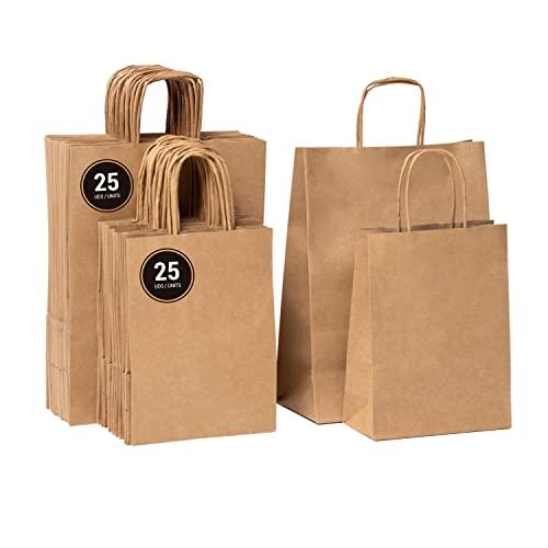 BOXPACKING | Sacchetti Carta con Manici | 50 Busta Regalo | 25 Buste Regalo Medie (32x24x11 cm) e 25 Sacchetti carta Piccoli (24x18x8 cm) | Shopping Bag | Borse Carta con Manico | Carta Kraft 115 g/m²