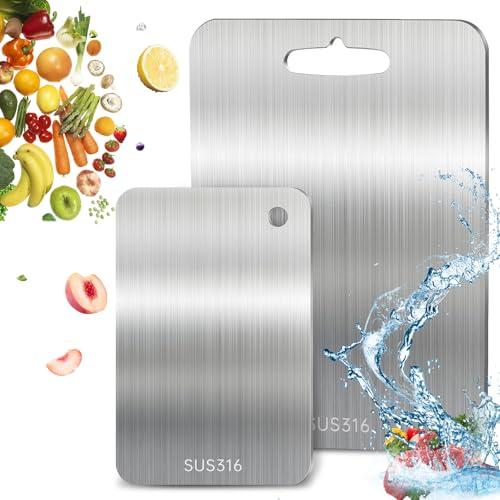 2 Pezzi Tagliere Acciaio Inox, 316 Tagliere In Acciaio Inossidabile, Taglieri Acciaio Inox, Doppio Lato per Alimenti per Carne, Frutta, Verdura (34 * 23cm+25 * 15cm)