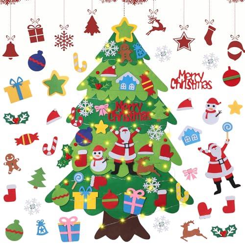 DazSpirit Albero di Natale in Feltro 3.28Ft, DIY con 32 Ornamenti Staccabili, Regalo di Natale per Bambini, Decorazione da Parete per Porta