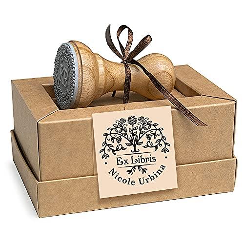 Ex libris, Timbri Personalizzati Albero della Vita Fiore, Legno Rotondo 37mm, Scatole Regalo Unici Originali