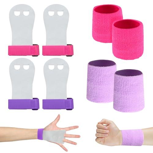 Scettar Set di Polsini da Ginnastica, 2 Paia Manopole Paracalli per Ginnastica Artistica Bambina, Falcon Grip Pad per Cross Training per Ragazzi e Ragazze, con 4 Polsini Palestra (Rosa, Viola)