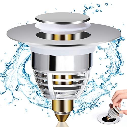 Diboniur Tappo Lavandino Bagno, Tappo Bidet Universale Pop up，Tappo di scarico per vasca da bagno, cucina, lavabo (apertura foro di scarico 32-41 mm), D'argento