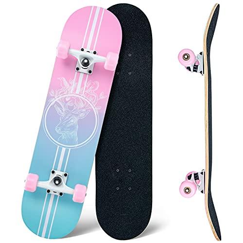 Skateboard 8 strati in legno d'acero 78,9 x 20,3 cm, cuscinetti a sfera ABEC-11 e ruote 95A, skateboard standard per bambini, adolescenti, adulti e principianti