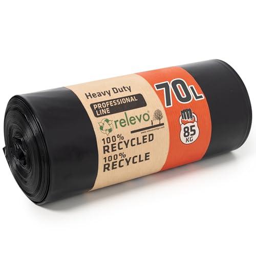Relevo Grandi Sacchi Neri Resistenti - 70 L, Robusti Sacchi per Immondizia Fino a 85 kg di Peso, 100% Riciclati e Impermeabili