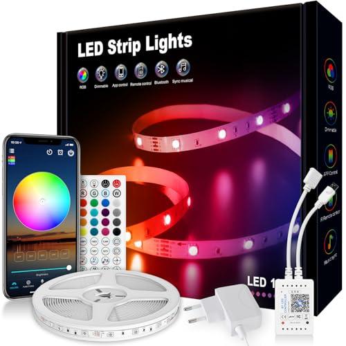 VKH Striscia LED 10 Metri, 5050 RGB Colorate con Telecomando e App, Sincronizza Cambia Colore con la Musica, Luci LED per Camera da Letto, Cucina, Decorazione per Feste, Bar (1 * 10m)
