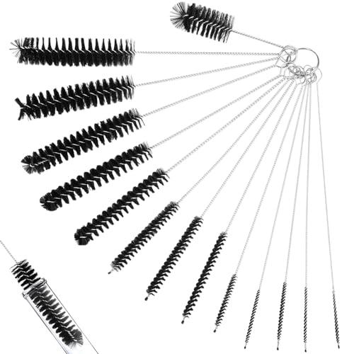 Spazzole per la pulizia delle bottiglie, set di spazzole per tubi in nylon da 20,3 cm, piccole spazzole per tubi di paglia, per pulire tubi a collo stretto con gancio, 14 pezzi