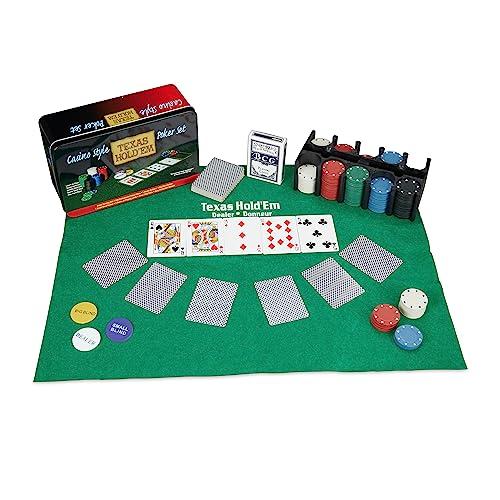 Relaxdays Set da Poker Completo, 200 Fiches, Tappetino, 54 Carte, Bottone del Dealer, Bottoni Bui, con Cofanetto, Colorato