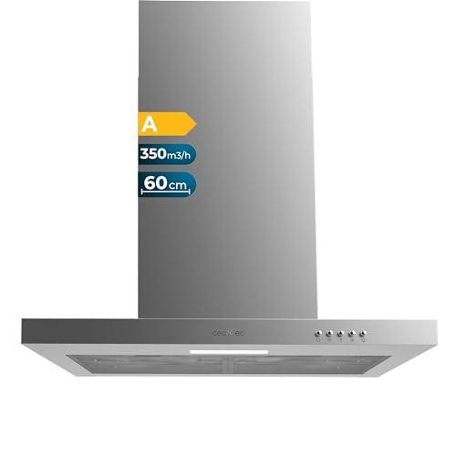 Cecotec Cappa Aspirante 60 cm Flux TM 603500 Inox A. Potenza Di Aspirazione 350M3/H, Motore 70W, Controllo Meccanico, 3 Livelli Di Potenza, Luce E Filtro Al Carbonio, Inox