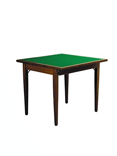 Karn, Tavolo da Gioco Poker pieghevole 90x90, in faggio massello colore noce verniciato, hand made in Italy by Del Fabbro