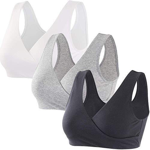 ZUMIY Reggiseno Senza Ferretto e Senza Cuciture, Comodo Reggiseno per Gravidanza e Allattamento, Senza Fili per il Sonno Notturno (XXL, Black+Grey+White/3pack)