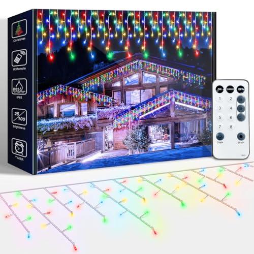 ARKOCHIC 10M Luci Natale Esterno Cascata, LED Tenda Luminosa Natale Multicolore Luminarie Natalizie da Esterno con 8 Modalità, Memoria, Luci Decorazioni Natalizie per Casa, Balcone, Finestra