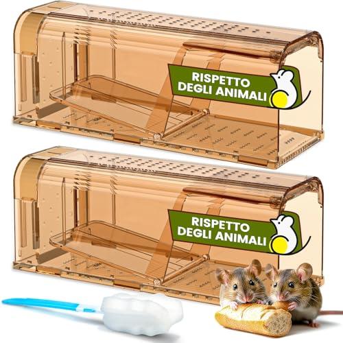 TAKRINK Trappola per Topi, Trappole Topi Umanitaria, Set di 2 Trappola Viva Riutilizzabile per Topi e Piccoli Roditori, Non Tossica, Facile da Pulire per Casa, Giardino, Garage Color caffè