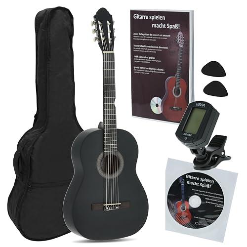 Juan Miguel Navarrez chitarra da concerto, chitarra classica, 4/4 nero, Starter Set (incl. borsa, plettri, libro con CD, accordatore)