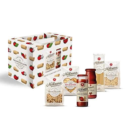 La Molisana, Gift Box con 4 Confezioni di Pasta da Solo Grano Italiano e 2 Sughi Pronti, Sugo Bolognese Vegetale e Passata di Datterini, Ingredienti Freschi e di Qualità, Idee Regalo