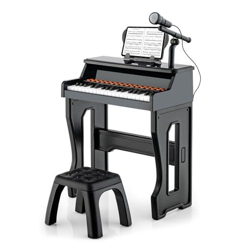 COSTWAY Set Pianoforte Elettrica a 37 Tasti, Tastiera Digitale con Microfono Regolabile, Supporto Rimovibile, Funzioni di Record e Playback, Pianoforte Giocattolo per Bambini 3+Anni (Nero)